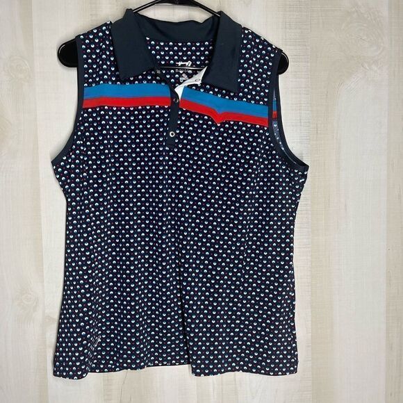 Tail ladies sleeveless navy with white and red dots‎ golf top, size XL NWOT - Picture 2 of 15